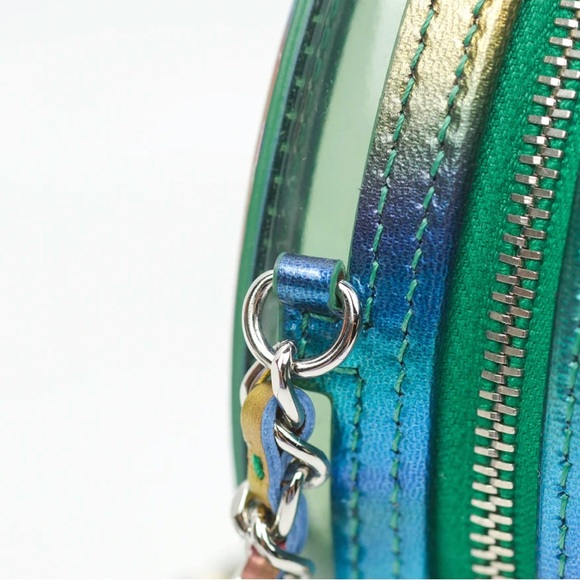 Chanel Filigree Rainbow Green PVC Round Clutch With Chain Silver Hardware 20C - Picture 6 of 6